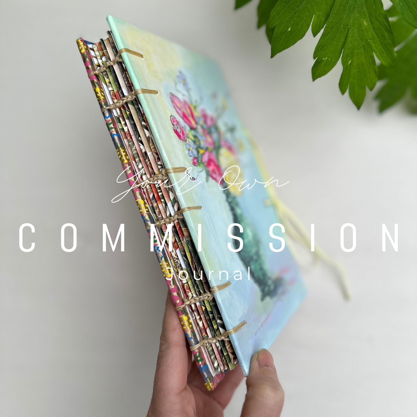 Hand-Painted Coptic Stitch Journal (Custom Commission) - Zinnia Awakens