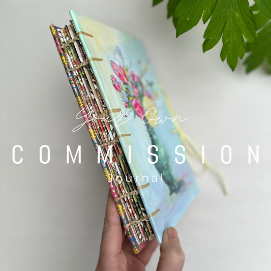 Hand-Painted Coptic Stitch Journal (Custom Commission) - Zinnia Awakens